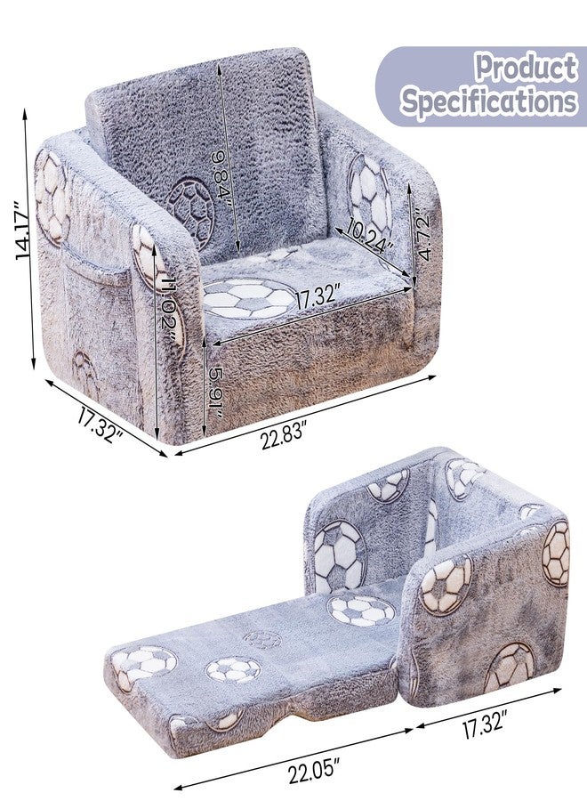 Lamerge 2-in-1 Soft Toddler Couch Fold Out,Foldable Toddler Chair, Glow in The Dark Kids Sofa for playroom,Convertible Foam and Floor Cushion for Boys and Girls (Grey and Football) - Image 2