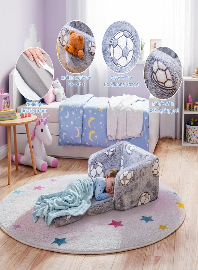 Lamerge 2-in-1 Soft Toddler Couch Fold Out,Foldable Toddler Chair, Glow in The Dark Kids Sofa for playroom,Convertible Foam and Floor Cushion for Boys and Girls (Grey and Football) - Image 4