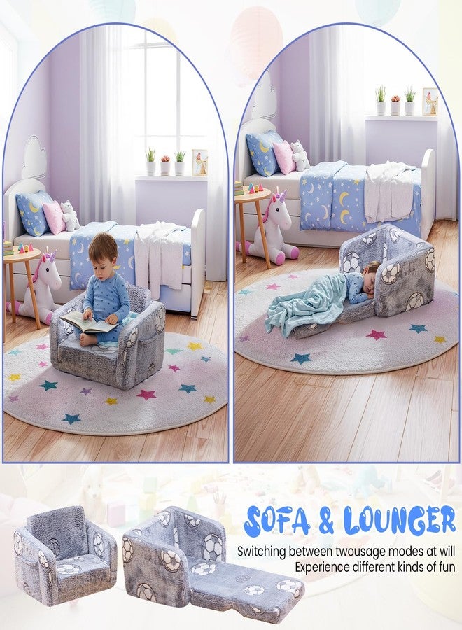 Lamerge 2-in-1 Soft Toddler Couch Fold Out,Foldable Toddler Chair, Glow in The Dark Kids Sofa for playroom,Convertible Foam and Floor Cushion for Boys and Girls (Grey and Football) - Image 5