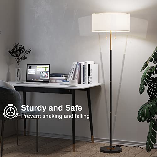 Karjoefar 2-Light Floor Lamp, Mid Century Floor Lamp with White Fabric Shade, Standing Lamp Tall Lamp for Living Room Bedroom, 3 Color Temperatures 9W Bulb Include - Image 4