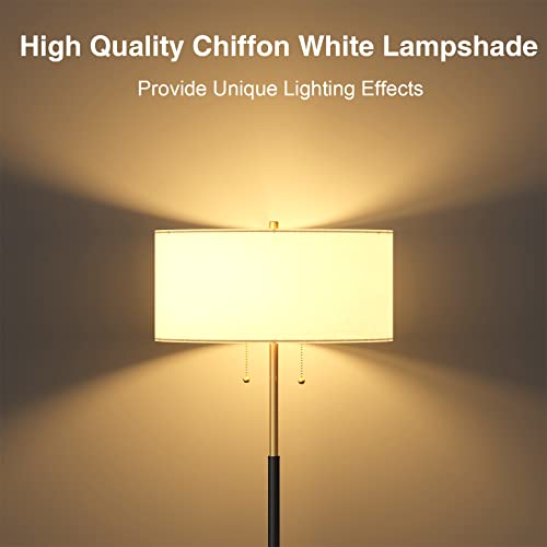 Karjoefar 2-Light Floor Lamp, Mid Century Floor Lamp with White Fabric Shade, Standing Lamp Tall Lamp for Living Room Bedroom, 3 Color Temperatures 9W Bulb Include - Image 5