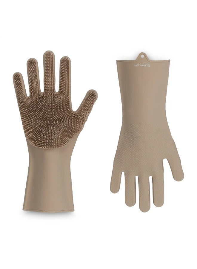 Silicone Dishwashing Gloves with Scrubbing Bristles (2-Piece Set) - Magic Cleaning Gloves - Gre - Image 1