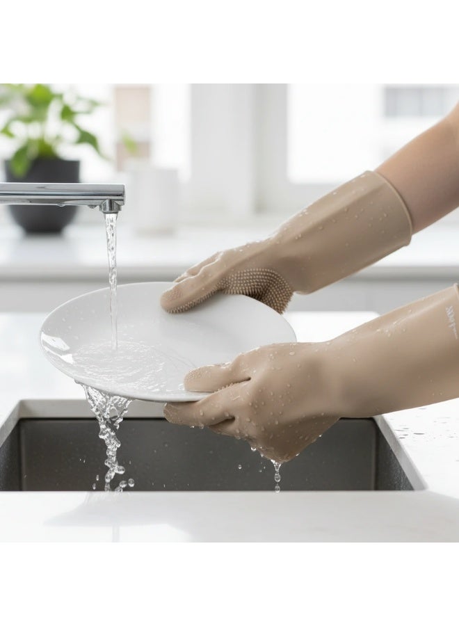 Silicone Dishwashing Gloves with Scrubbing Bristles (2-Piece Set) - Magic Cleaning Gloves - Gre - Image 2