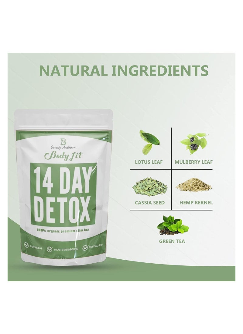 BEAUTY AMBITION - Body Fit 14 Day Detox Herbal Tea for Weight Loss, Diet Tea Bags, Green Tea - Powerful Fat Burning Detox Tea, Weight Loss Tea - Image 1