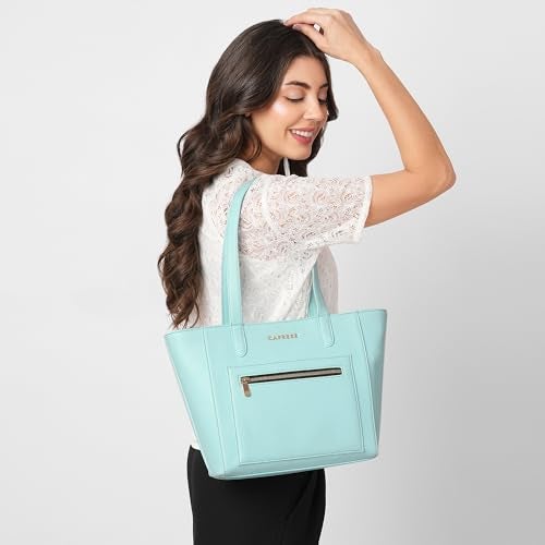 Caprese Indra Tote Medium Bag for Women | Stylish Shoulder Bag with Comfortable Straps, Multi-Compartment & Zip Closure | Ideal for Laptop & Essentials | Design for Work,Travel, Shopping (Powder Blue) - Image 2