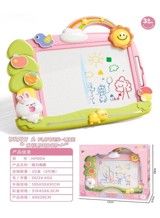 لوح رسم مغناطيسي وردي للبنات 1-3 سنوات – سبورة كتابة ومسح كبيرة مع أشكال تعليمية – لعبة تعليم مبكر آمنة - Image 3