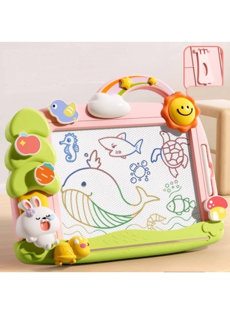 لوح رسم مغناطيسي وردي للبنات 1-3 سنوات – سبورة كتابة ومسح كبيرة مع أشكال تعليمية – لعبة تعليم مبكر آمنة - Image 2