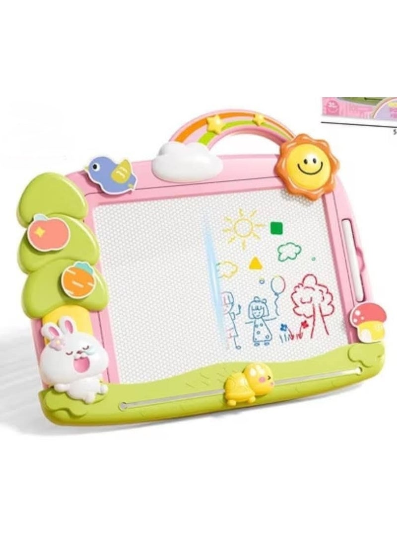 لوح رسم مغناطيسي وردي للبنات 1-3 سنوات – سبورة كتابة ومسح كبيرة مع أشكال تعليمية – لعبة تعليم مبكر آمنة - Image 1