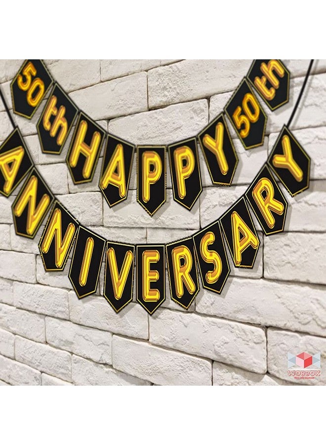 Wobbox Happy Anniversary Bunting Banner Black & Golden Shiny Font 50th Year Happy Anniversary, Anniversary Decoration for Home, Happy Anniversary Decoration Item, Marriage Anniversary Decoration Item - Image 4