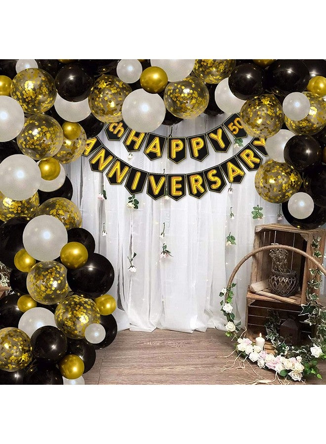 Wobbox Happy Anniversary Bunting Banner Black & Golden Shiny Font 50th Year Happy Anniversary, Anniversary Decoration for Home, Happy Anniversary Decoration Item, Marriage Anniversary Decoration Item - Image 5