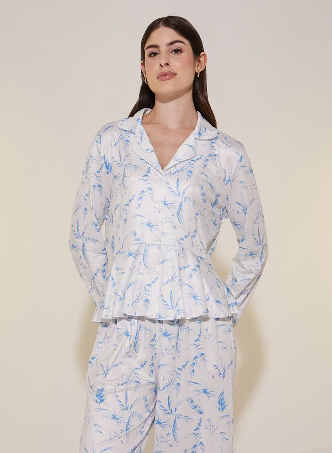 Take Two All Over Printed Ruffle Hem Shirt and Straight Pyjama Pants Set  - Image 2