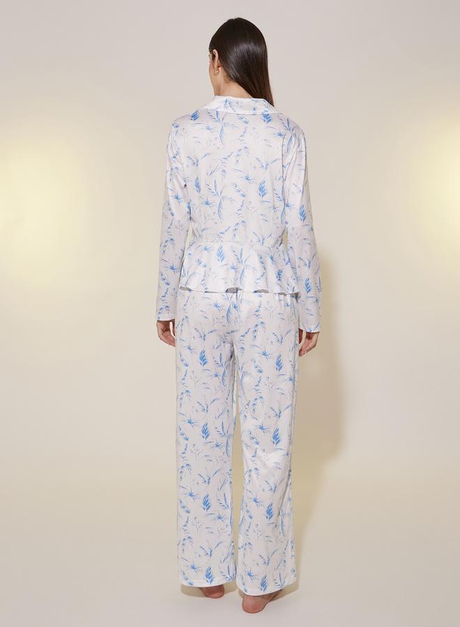 Take Two All Over Printed Ruffle Hem Shirt and Straight Pyjama Pants Set  - Image 4