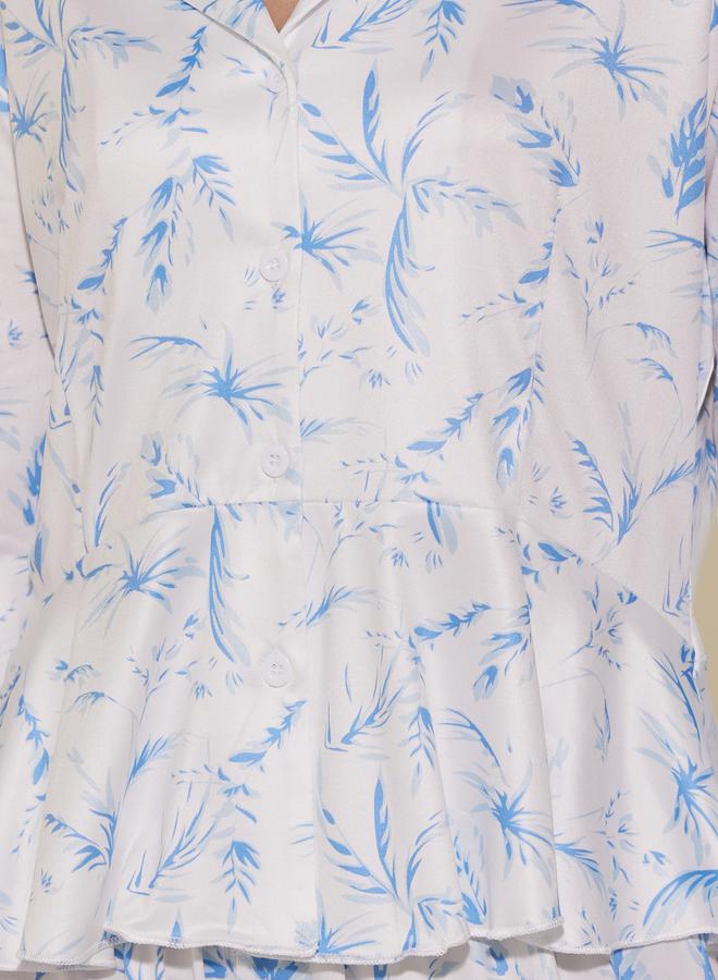 Take Two All Over Printed Ruffle Hem Shirt and Straight Pyjama Pants Set  - Image 3