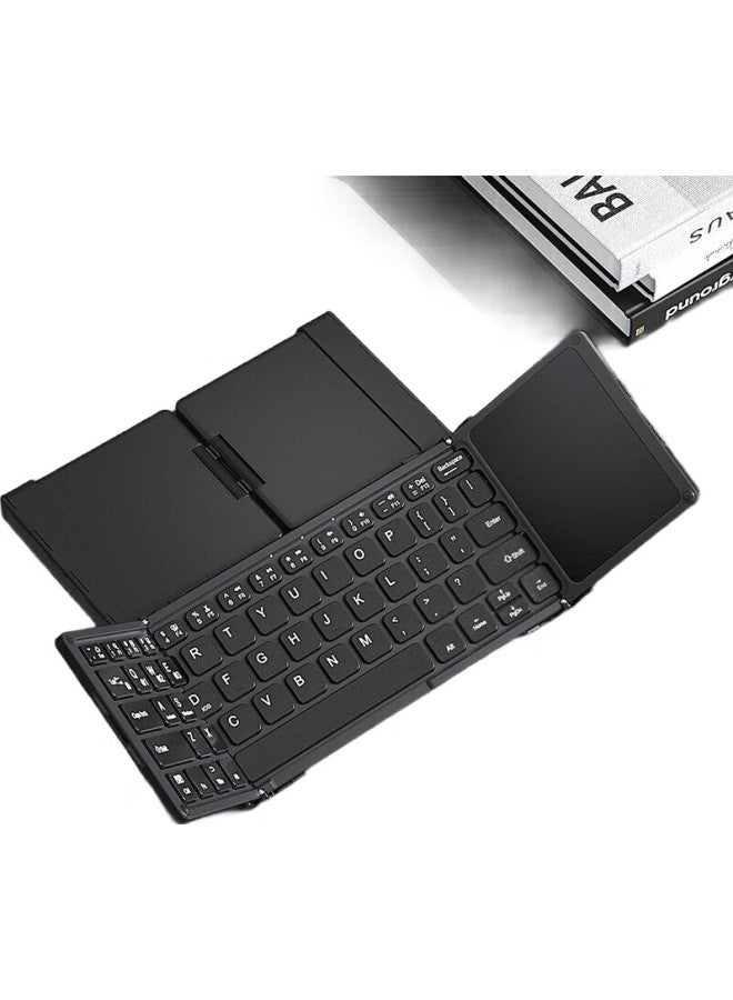 B.O.W Hangshi Hb318 Ultra-Thin Foldable Wireless Bluetooth Keyboard, Compatible With Smartphones, Tablets, Ipad, And Computers, With Mouse And Touch Control Functions, Universal Keyboard, Black - Image 1