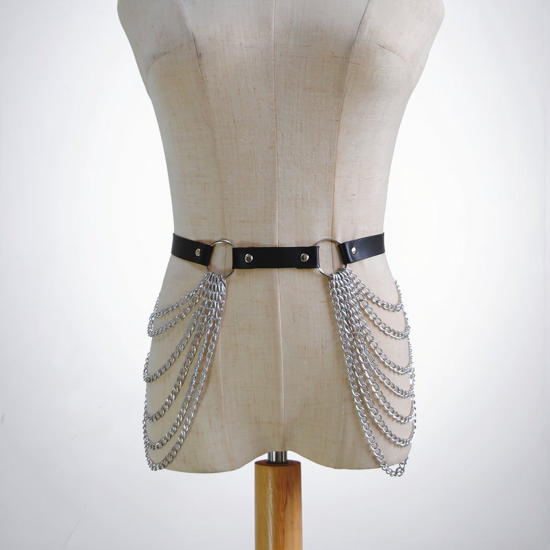 Upgraded No Fall Waist Chain Harness Layered Leather Adjustable Body Chain - Image 2