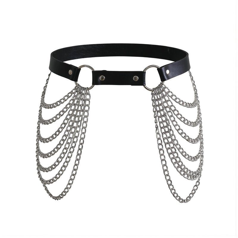 Upgraded No Fall Waist Chain Harness Layered Leather Adjustable Body Chain - Image 1