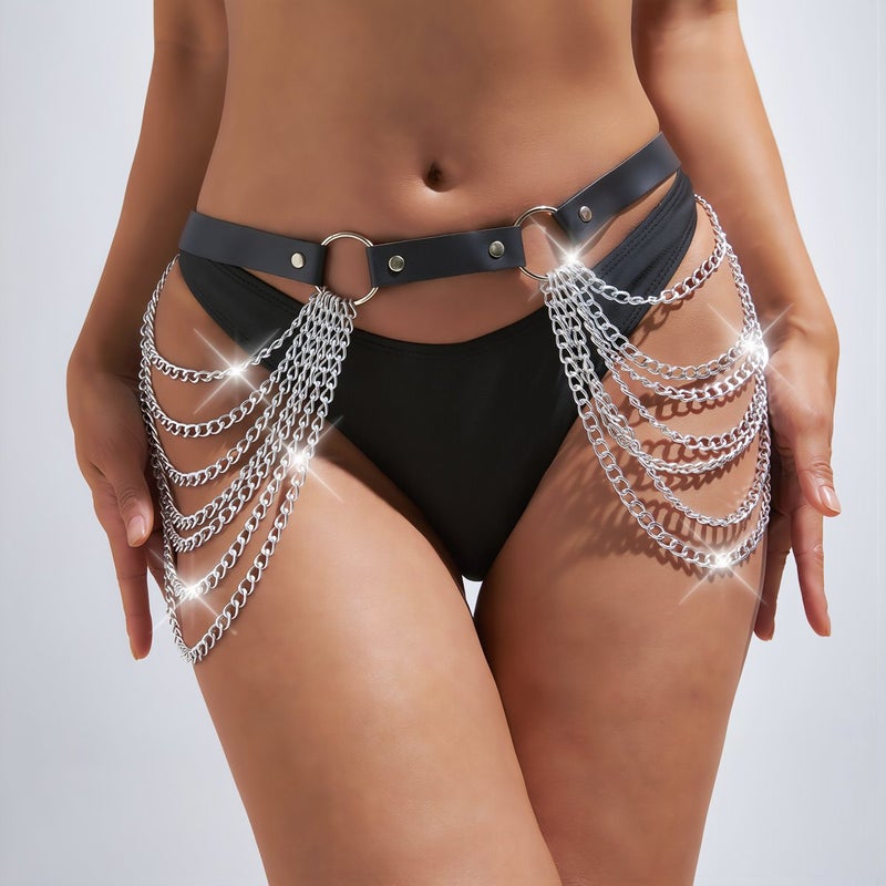 Upgraded No Fall Waist Chain Harness Layered Leather Adjustable Body Chain - Image 4