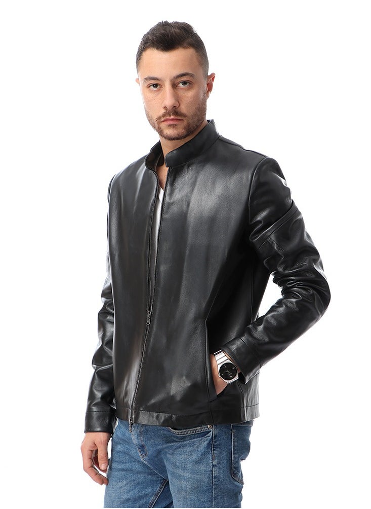 Generic - Top leather (C66) Classical Single Piece Lambskin Leather Jacket Men - Everyday Wear Snap Tab Collar Men’s Motorcycle Leather Jacket - Image 1