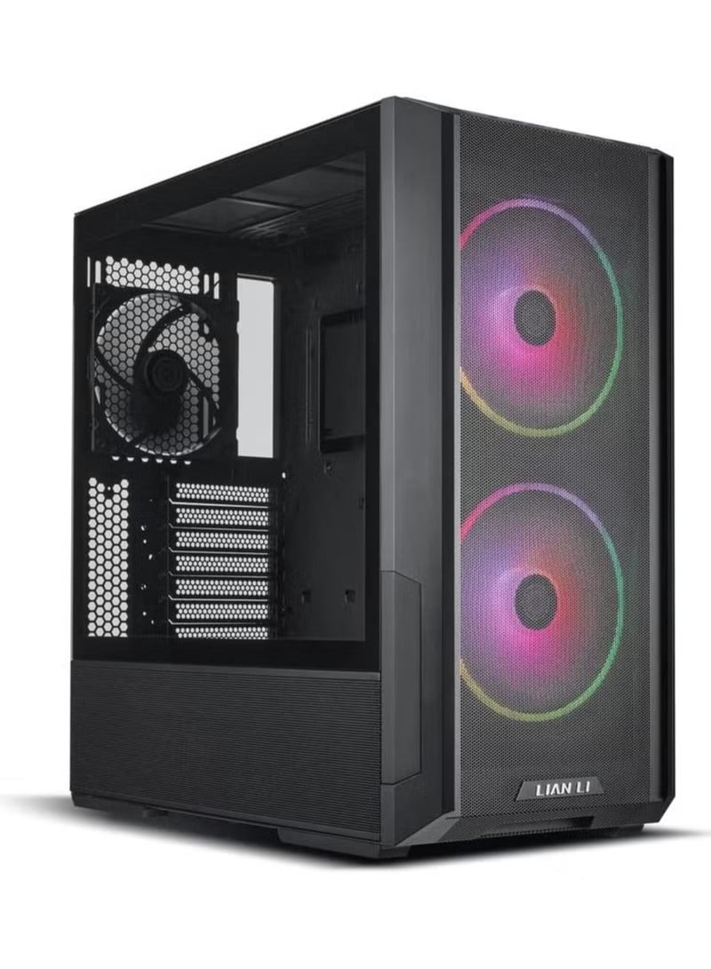 ليان لي صندوق كمبيوتر ايه تي اكس ميد تاور من لانكول 216 ار جي بي من الستيل الاسود والزجاج المقسى، مروحتين ARGB 160 ملم متضمنتين - لانكول 216RX اسود - Image 1