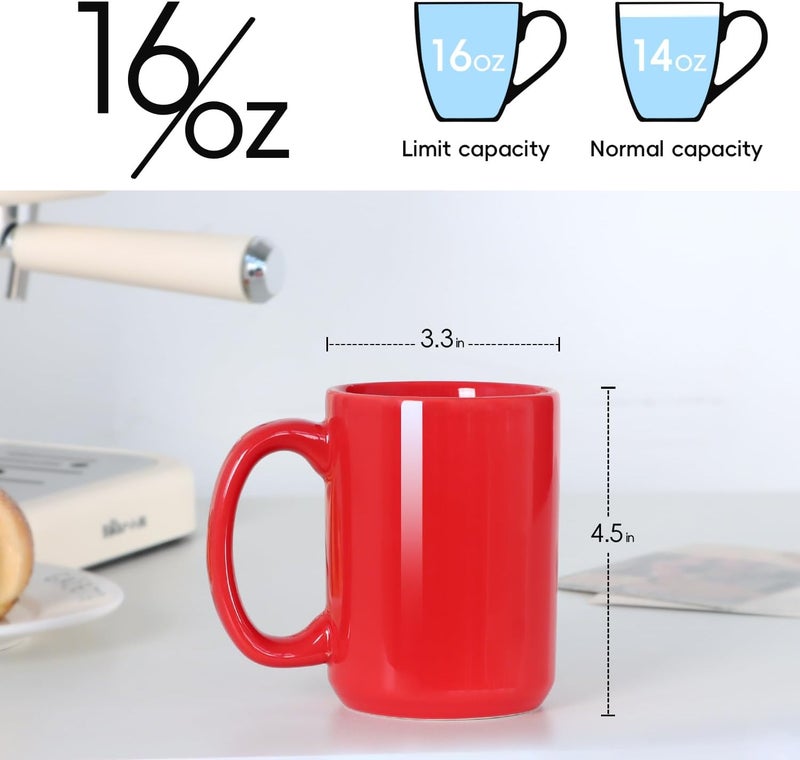 Smilatte 16 OZ Porcelain Coffee Mugs Classic Blank Ceramic Cup with Large Handle for Tea Latte Cappuccino Set of 4 Red - Image 3