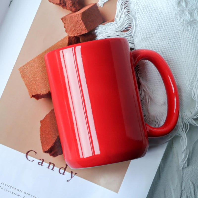 Smilatte 16 OZ Porcelain Coffee Mugs Classic Blank Ceramic Cup with Large Handle for Tea Latte Cappuccino Set of 4 Red - Image 5