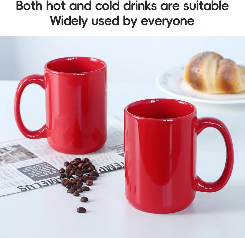 Smilatte 16 OZ Porcelain Coffee Mugs Classic Blank Ceramic Cup with Large Handle for Tea Latte Cappuccino Set of 4 Red - Image 4