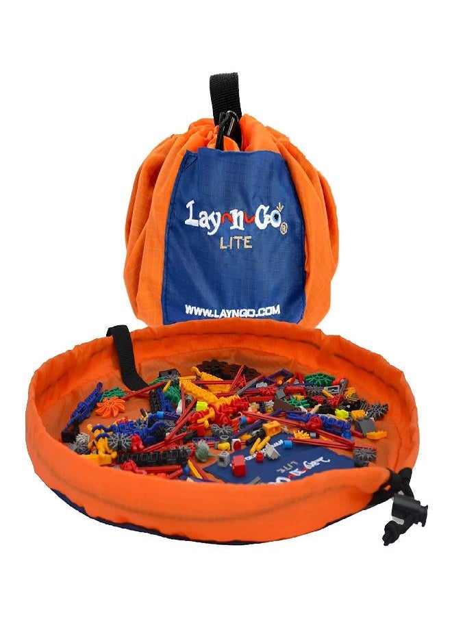 Lay-n-Go Lay-n-Go 2-in-1 Small Portable Drawstring Toys Storage Organizer and Play Mat for Room and Travel, Made for Kids and Toddlers with a Durable Patented Design, 18 inch, Orange/Blue 