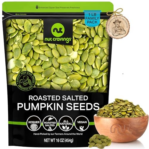 NUT CRAVINGS - Roasted & Salted Pumpkin Seeds, Pepitas, No Shell (16oz - 1 LB) Packed Fresh in Resealable Bag - Nut Snack - Food Assortments - Image 1