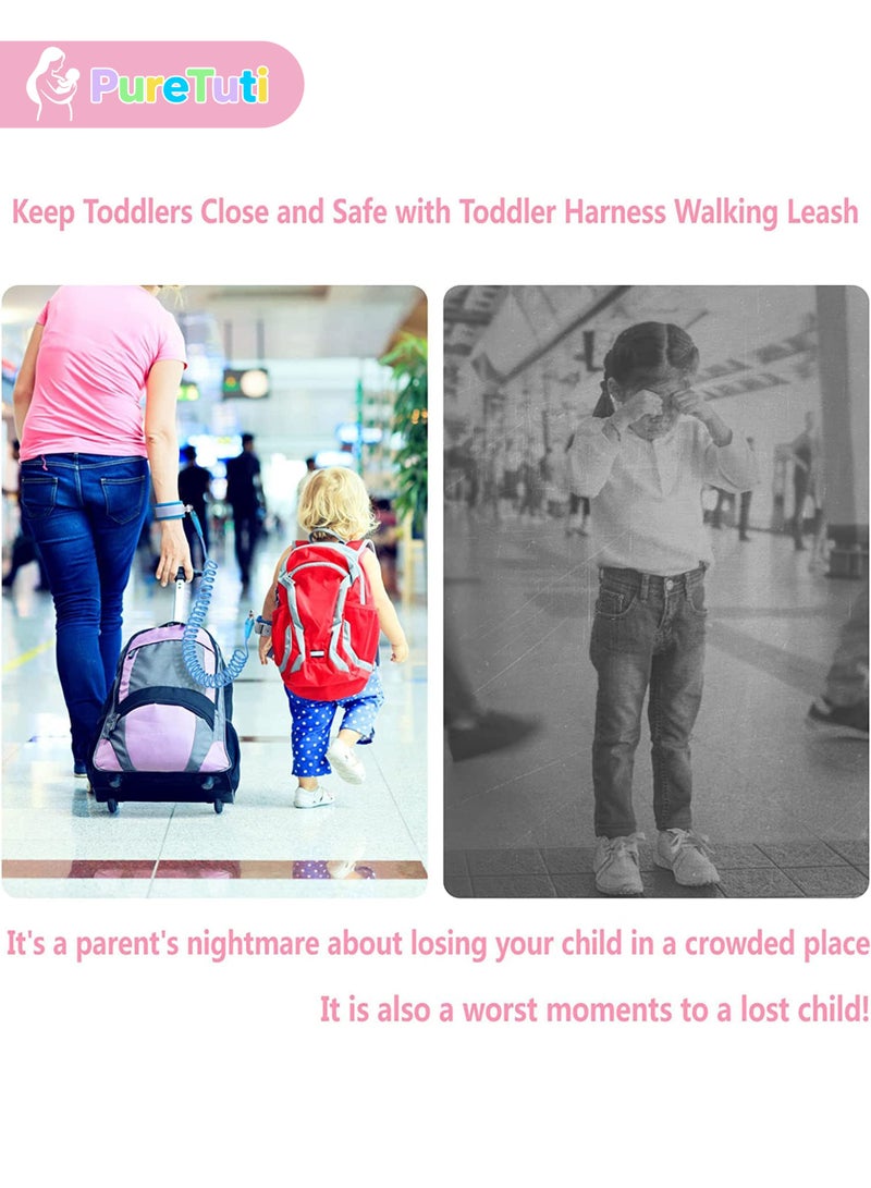 PureTuti Toddler Safety Harness Walking Leash, Anti Lost Wrist Link, Child Leash Secure Harness with Key Lock, Safety Wrist Leash for Kids Baby Boys and Girls 5 feet(Pink) - Image 2