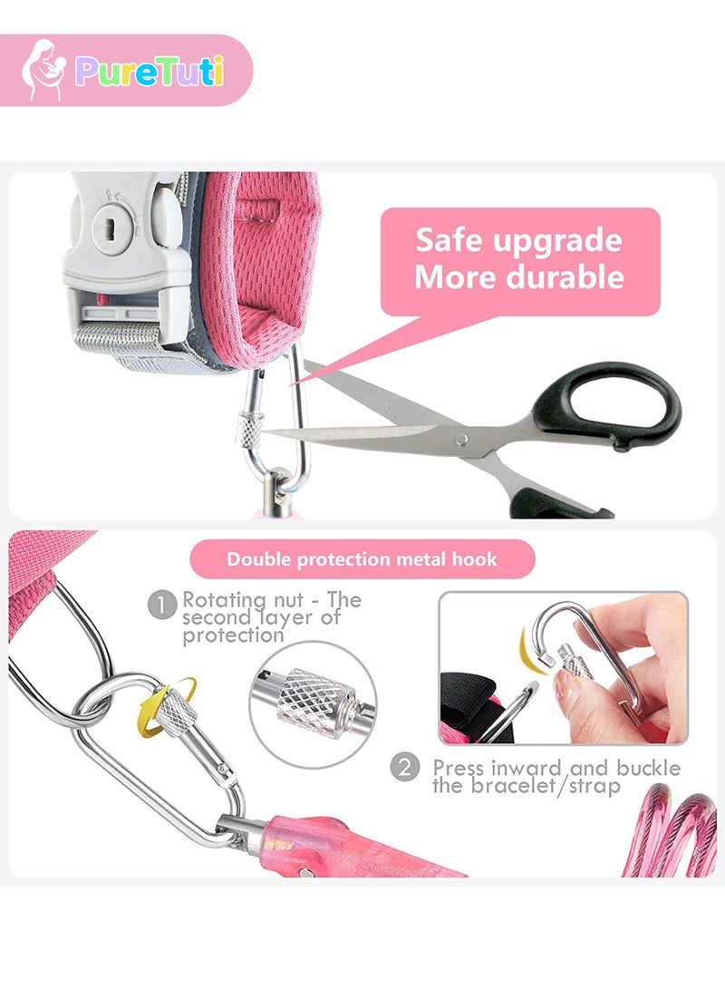 PureTuti Toddler Safety Harness Walking Leash, Anti Lost Wrist Link, Child Leash Secure Harness with Key Lock, Safety Wrist Leash for Kids Baby Boys and Girls 5 feet(Pink) - Image 3