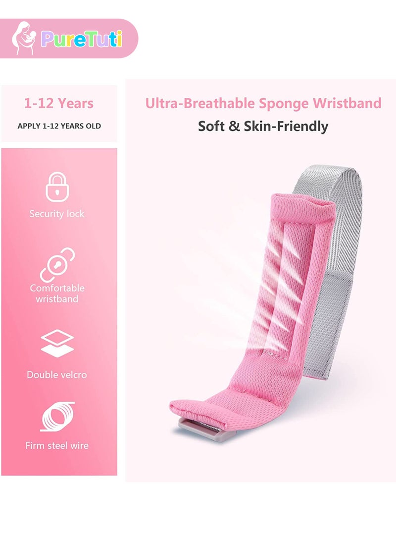 PureTuti Toddler Safety Harness Walking Leash, Anti Lost Wrist Link, Child Leash Secure Harness with Key Lock, Safety Wrist Leash for Kids Baby Boys and Girls 5 feet(Pink) - Image 4