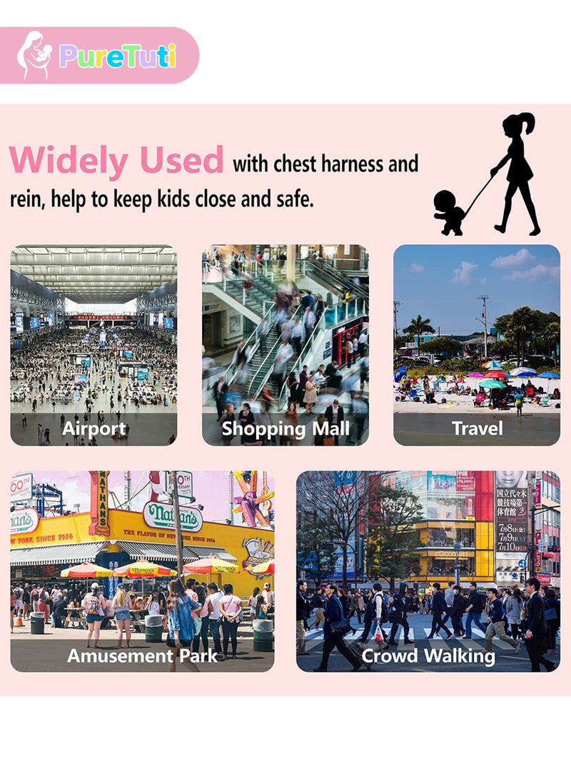 PureTuti Toddler Safety Harness Walking Leash, Anti Lost Wrist Link, Child Leash Secure Harness with Key Lock, Safety Wrist Leash for Kids Baby Boys and Girls 5 feet(Pink) - Image 5