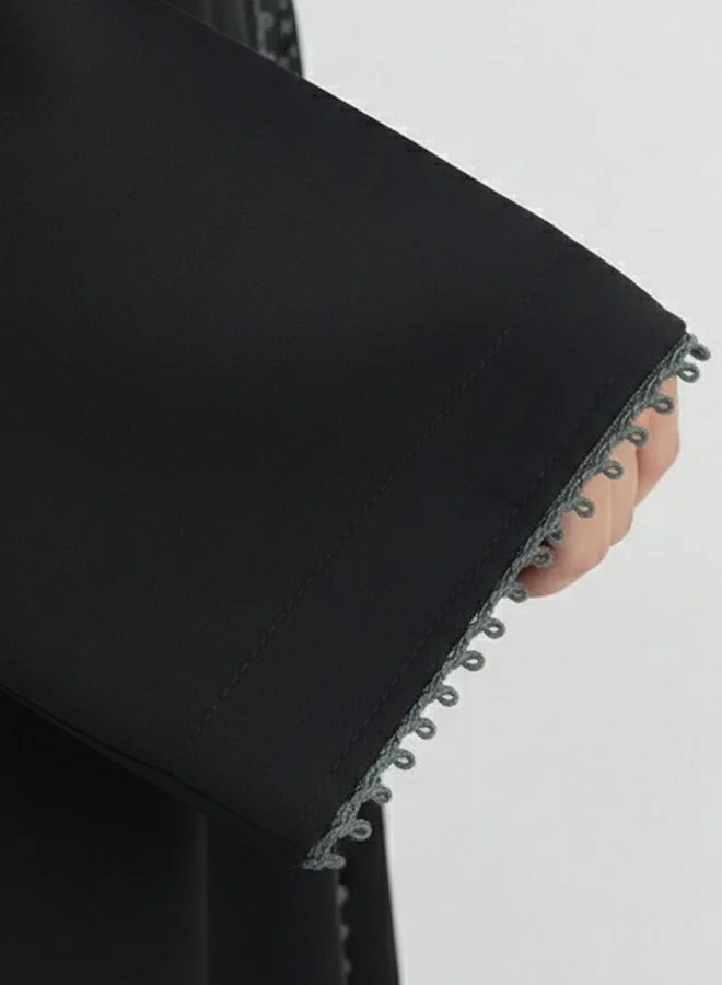 Hawraa Abaya Girls' Black Wrap Abaya in Lamar Crepe with Elegant Trim Details