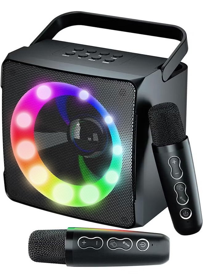SDRD Karaoke Machine with 2 Wireless Microphones Bluetooth Karaoke Speaker System with Dynamic Colorful Lights  - Image 1