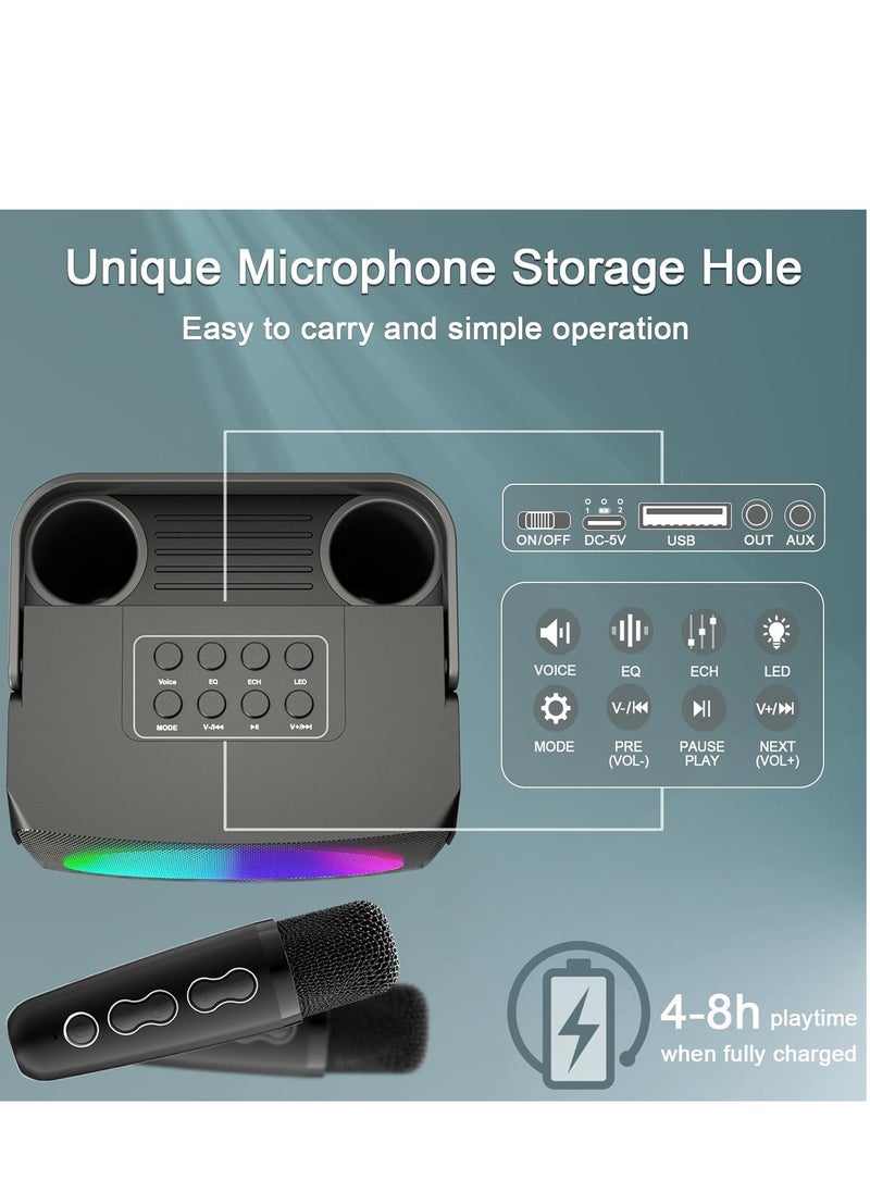 SDRD Karaoke Machine with 2 Wireless Microphones Bluetooth Karaoke Speaker System with Dynamic Colorful Lights  - Image 3