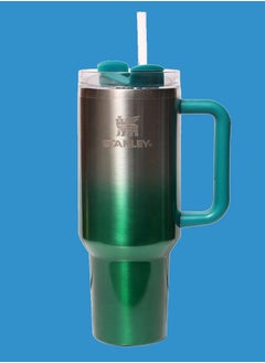40Oz Stainless Steel Tumbler with Handle & Straw – Double-Wall Vacuum Insulated Travel Mug – Leakproof, Sweatproof & BPA-Free – Keeps Drinks Hot & Cold for Hours – Reusable Large Cup for Coffee, Water & More (Green)