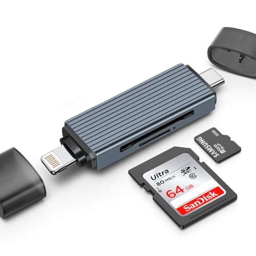 Kinsound Metal Body 4 in 1 with OTG,SD&TF Card Reader for iPhone with Type-C,Lighting Ports,Portable Memory Card Reader Compatible with TF,SD,SDHC,SDXC,MMC,RS-MMC,Micro SDXC for iPhone & Android Phone - Image 1