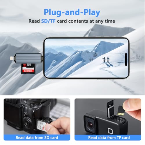 Kinsound Metal Body 4 in 1 with OTG,SD&TF Card Reader for iPhone with Type-C,Lighting Ports,Portable Memory Card Reader Compatible with TF,SD,SDHC,SDXC,MMC,RS-MMC,Micro SDXC for iPhone & Android Phone - Image 5