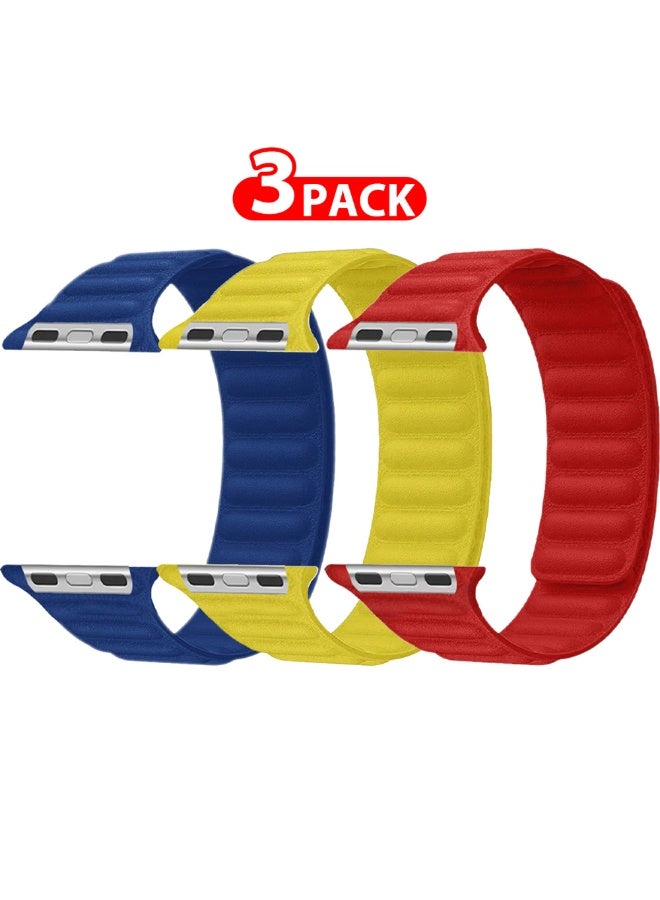 CATANES 3 Packs Replacement Band for Apple Watch Band 49mm 46mm 45mm 44mm -Leather Link Strap Magnetic Loop Adjustable Bracelet - Image 2