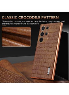 ICARLUS For Samsung Galaxy S24 Ultra 5G Case Electroplating Crocodile Texture PU+TPU Phone Cover Brown  - Image 2