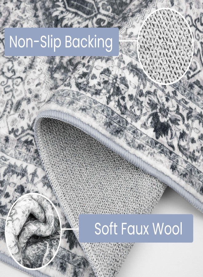 KOZYFLY Round Rug 3 Ft Rugs for Entryway Washable Circle Entrance Rug Non Slip Round Doormat Indoor Printed Faux Wool Round Front Door Mat Floor Carpet for Backdoor, Entryway, Bedroom, Grey - Image 4