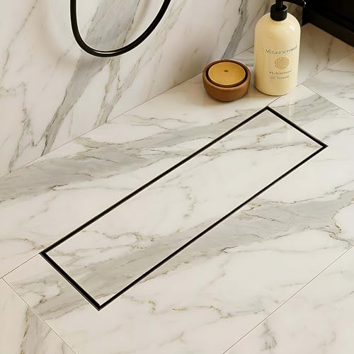 LIPKA 24 x 5 Inches Rectangle Invisible Tile Insert Shower Drain Channel | Waste Water Floor Drain for 13mm Tile | 304 Stainless Steel Floor Drain for Bathroom Balcony with Cockroach Trap & Side Hole - Image 1