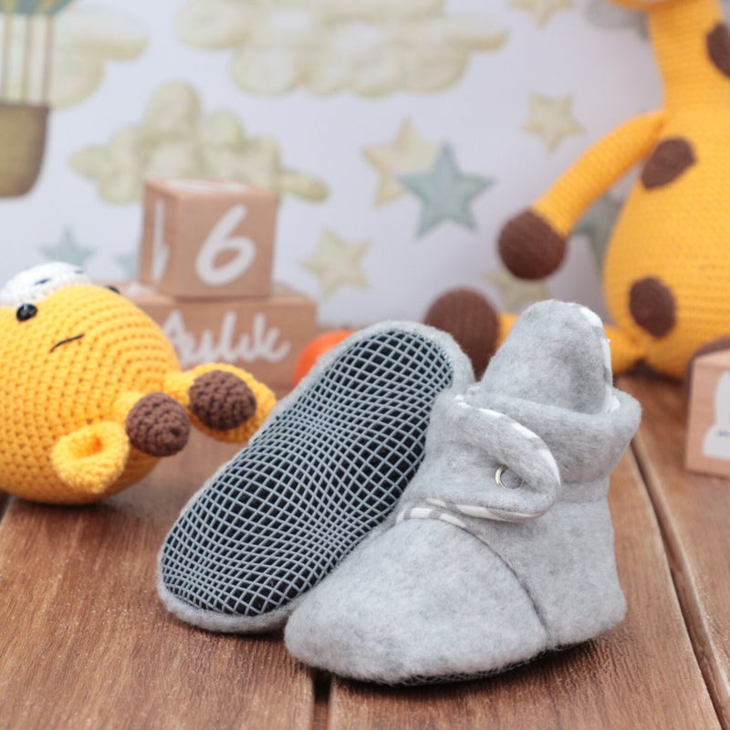 Ella Bonna Polar Baby Slippers, Non-Slip Sole, Organic Cotton Lined, First Step Home Slippers, Gray  - Image 5