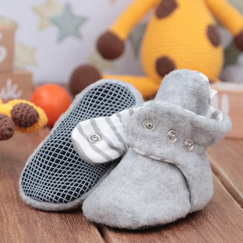 Ella Bonna Polar Baby Slippers, Non-Slip Sole, Organic Cotton Lined, First Step Home Slippers, Gray  - Image 3
