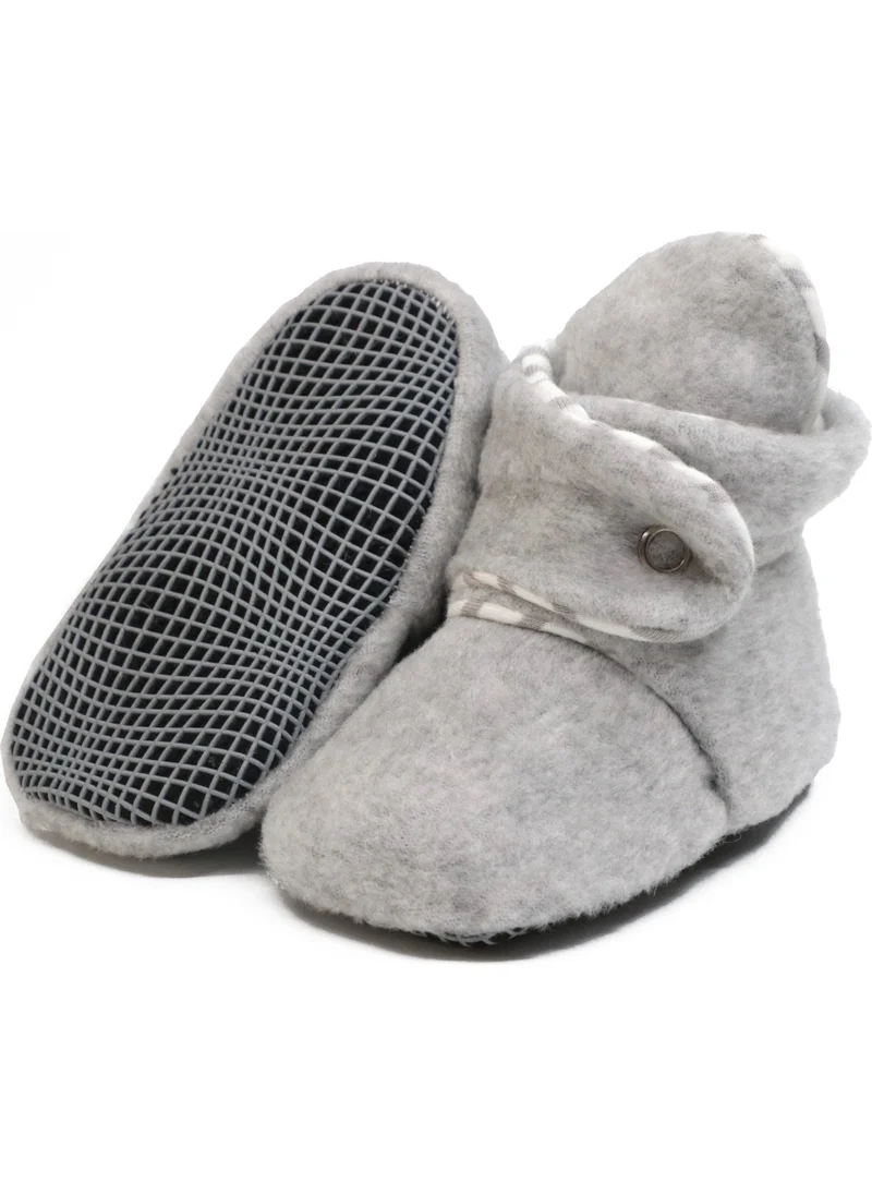 ايلا بونا Polar Baby Slippers, Non-Slip Sole, Organic Cotton Lined, First Step Home Slippers, Gray