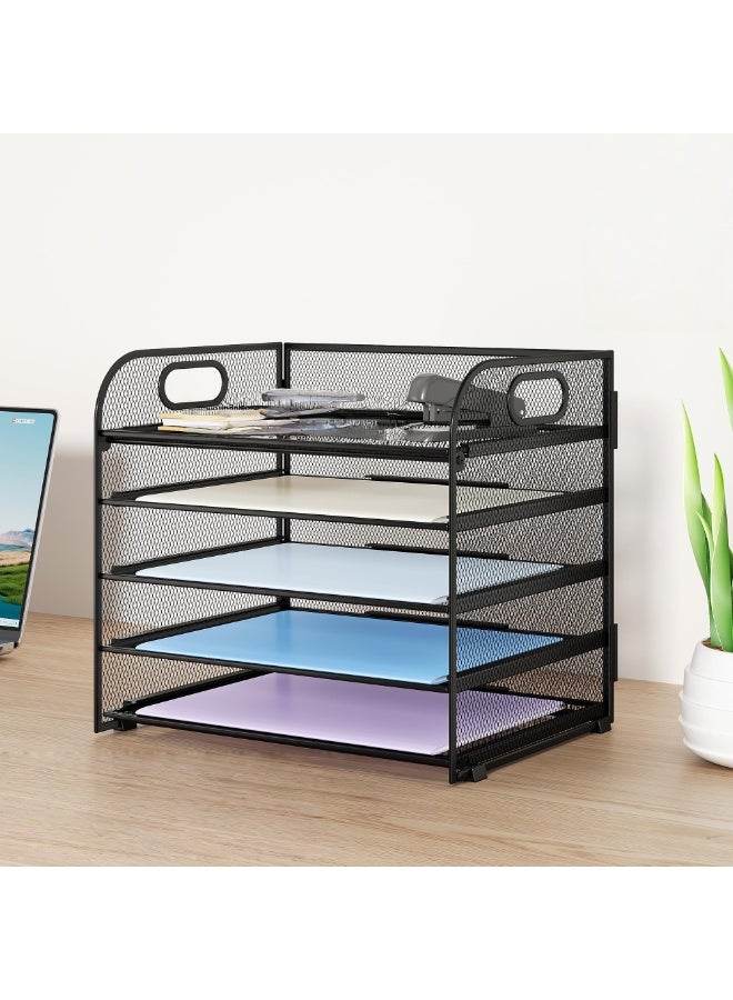 Black Metal 5-Tier Letter Tray Paper Organizer with Handle, Desktop File Organizer - Image 2