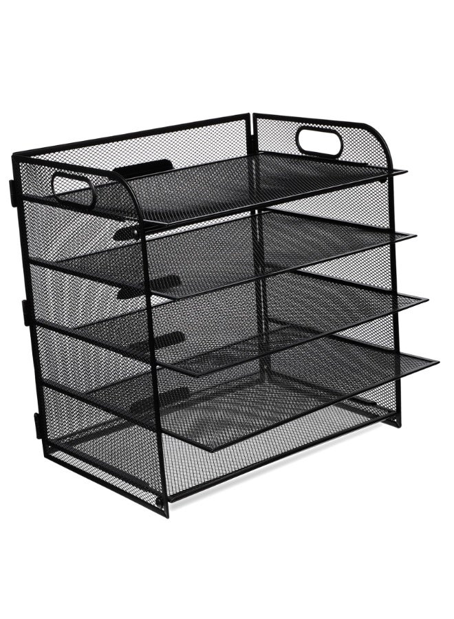Black Metal 5-Tier Letter Tray Paper Organizer with Handle, Desktop File Organizer - Image 1