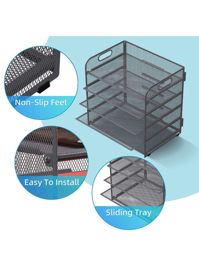 Black Metal 5-Tier Letter Tray Paper Organizer with Handle, Desktop File Organizer - Image 5