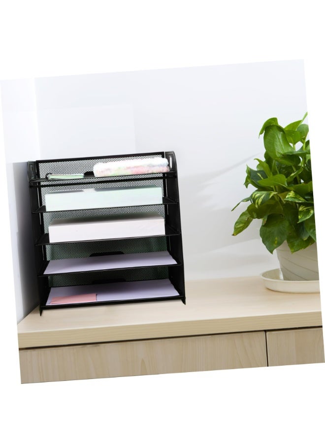 Black Metal 5-Tier Letter Tray Paper Organizer with Handle, Desktop File Organizer - Image 4