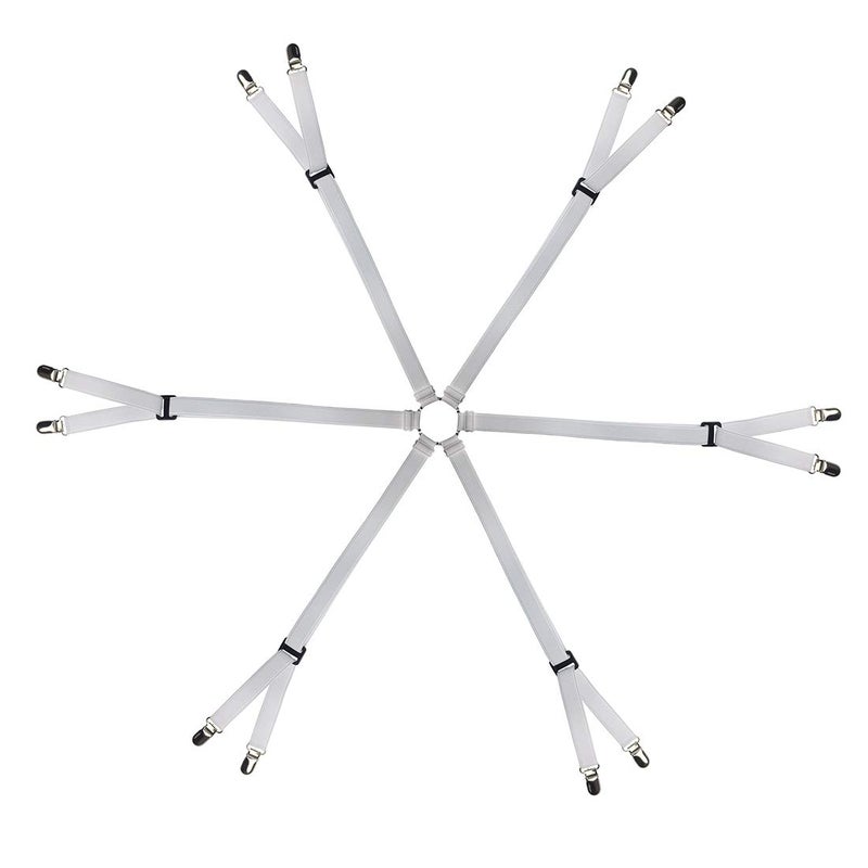 Eopocdor Bed Sheet Straps AdjustableMetal Fasteners6 Sides for FullQueenKing TwinAny Size Bed White
